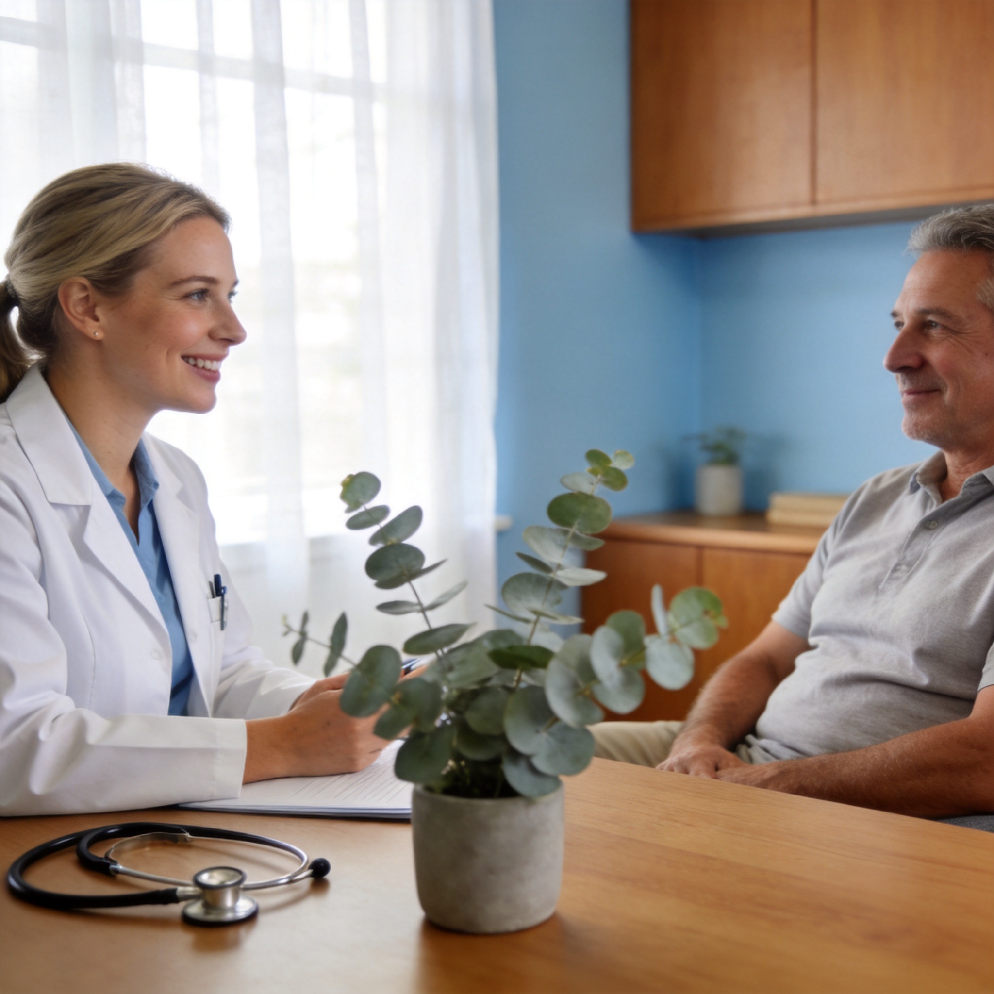 VitalCare clinic — a physician consulting with a patient